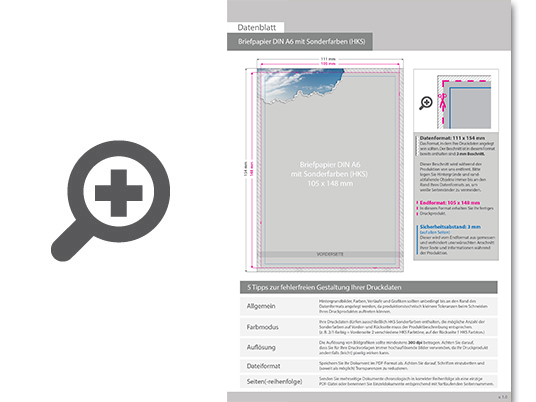 Product Bild briefpapier_din_a6__1_0_farbig_(vorderseite__1_sonderfarbe_hks___r__ckseite__unbedruckt)